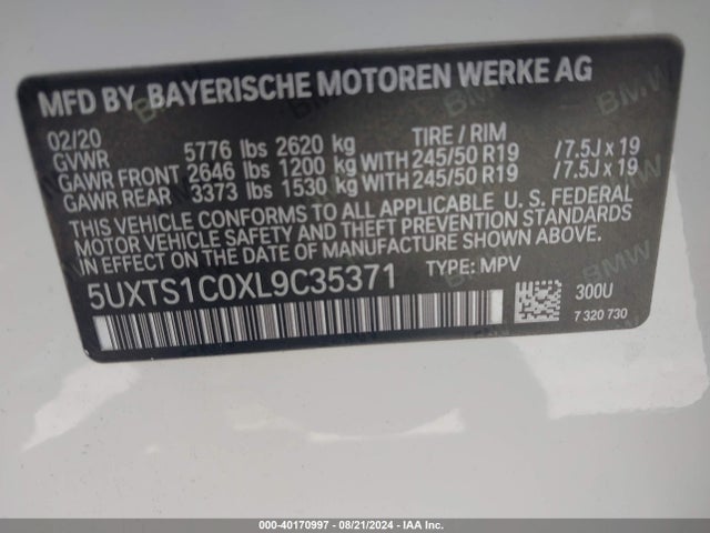 5UXTS1C0XL9C35371 BMW X3 Phev Xdrive30e