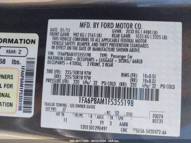 1FA6P8AM1F5355198 Ford Mustang V6