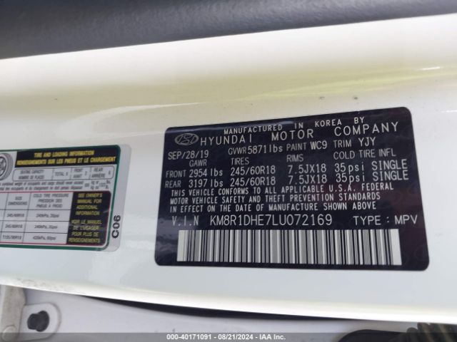 KM8R1DHE7LU072169 Hyundai Palisade Se