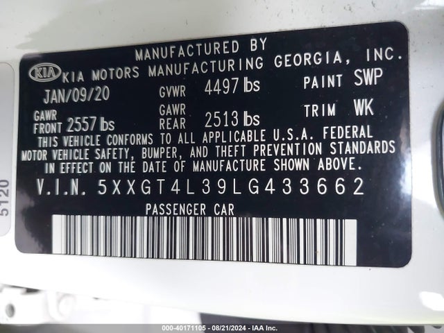 KIA Optima Lx 2020 5XXGT4L39LG433662 Image 9