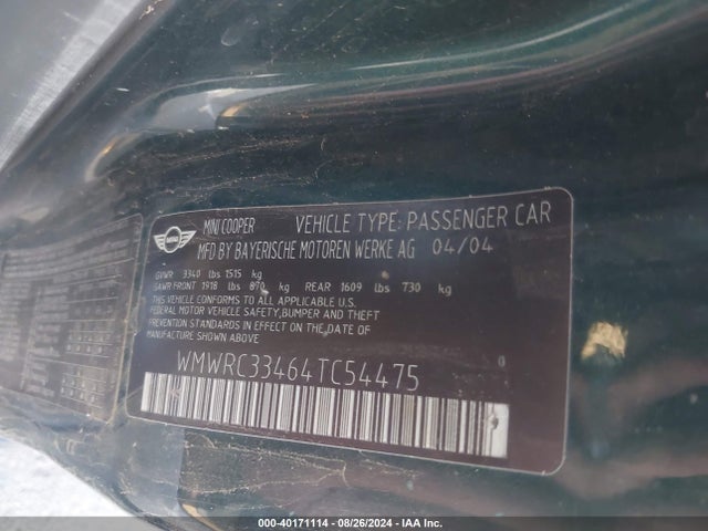 2004 MINI COOPER WMWRC33464TC54475 Photo 8