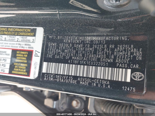 Toyota CAMRY SE 2014 4T1BF1FK1EU322051 Image 9