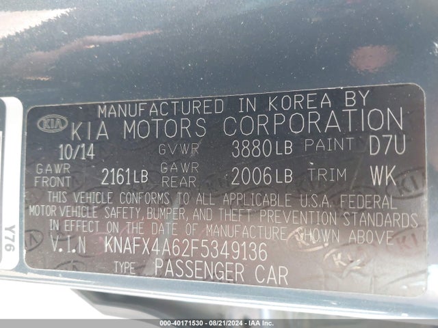 KIA FORTE LX 2015 KNAFX4A62F5349136 Image 9