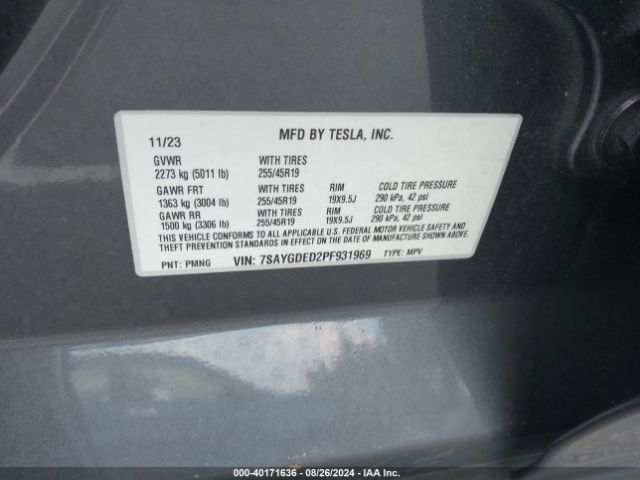 7SAYGDED2PF931969 Tesla Model Y Rwd