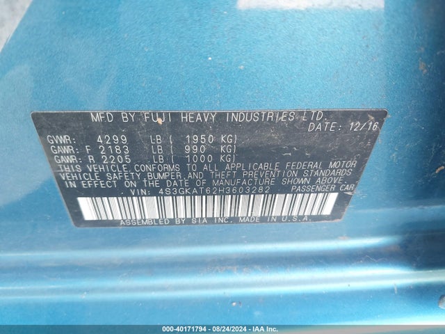 4S3GKAT62H3603282 Subaru Impreza 2.0i Limited
