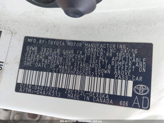 Toyota Corolla S Plus 2016 2T1BURHE6GC652171 Image 9