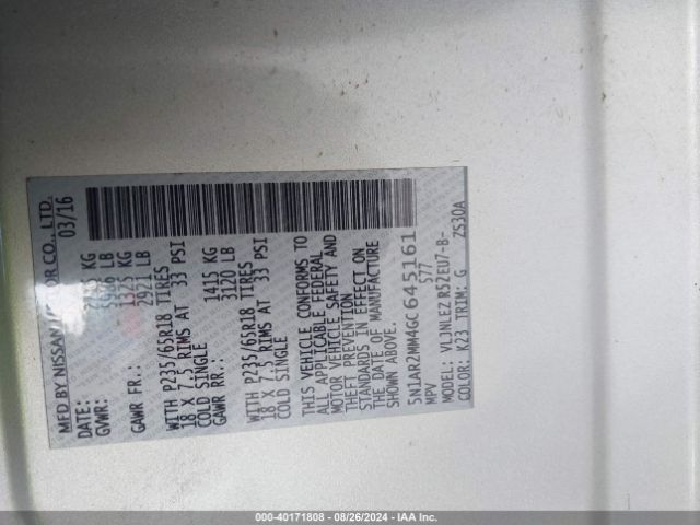 5N1AR2MM4GC645161 Nissan Pathfinder Sv