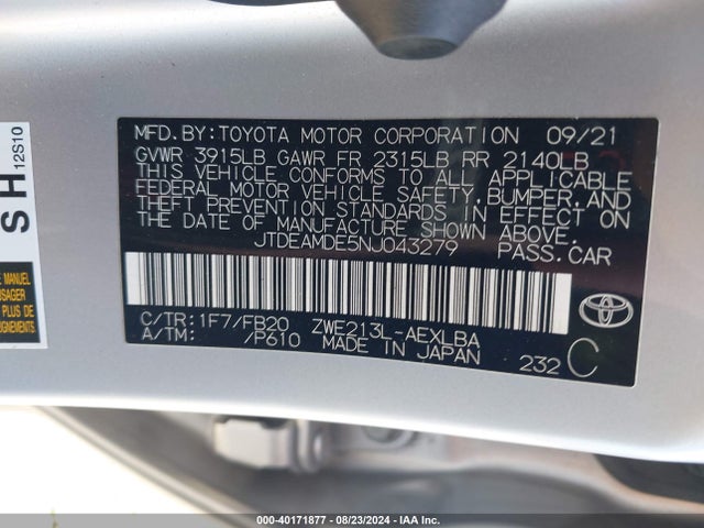 Toyota Corolla Hybrid Le 2022 JTDEAMDE5NJ043279 Image 9