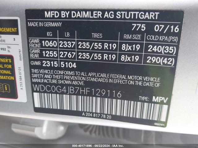 WDC0G4JB7HF129116 Mercedes-Benz GLC 300