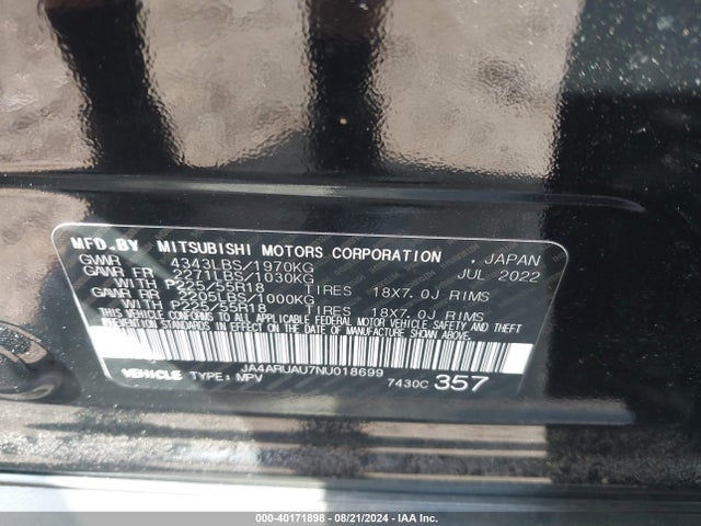 2022 MITSUBISHI OUTLANDER SPORT JA4ARUAU7NU018699 Photo 8