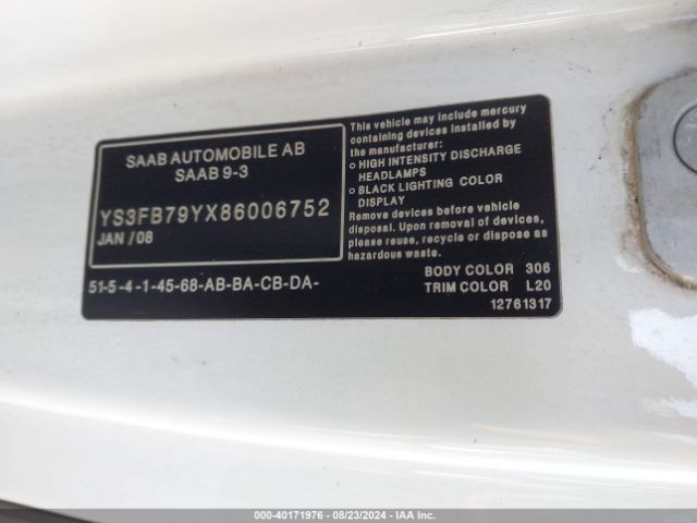 2008 SAAB 9-3 YS3FB79YX86006752 Photo 8