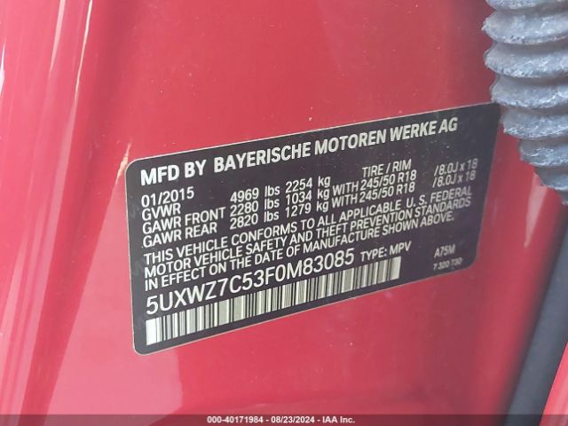 5UXWZ7C53F0M83085 BMW X3 Sdrive28i