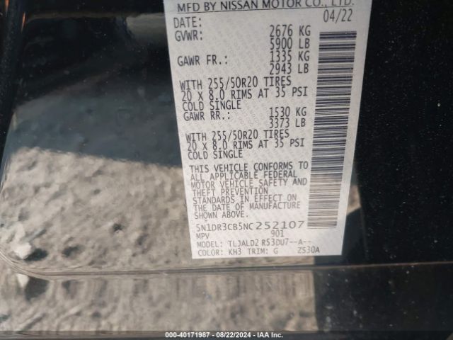 5N1DR3CB5NC252107 Nissan Pathfinder Sl 2wd