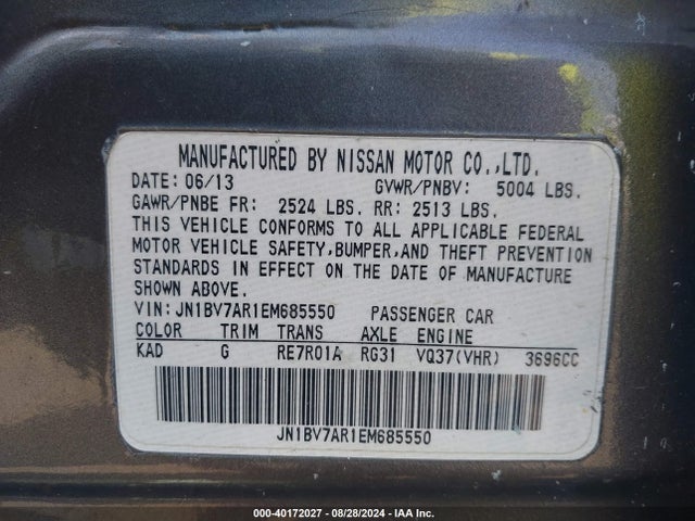 Infiniti Q50 Premium 2014 JN1BV7AR1EM685550 Image 9
