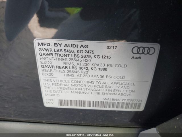 WA1BNAFY2J2007724 Audi Q5 2.0t Premium/2.0t Tech Premium