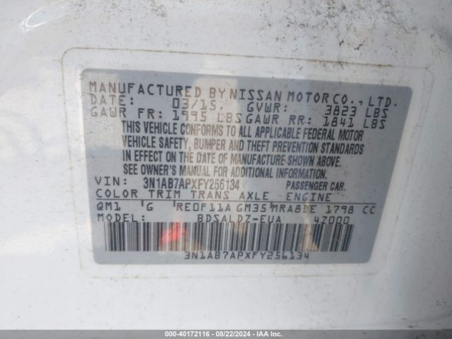 3N1AB7APXFY256134 Nissan Sentra Fe+ S/s/sl/sr/sv
