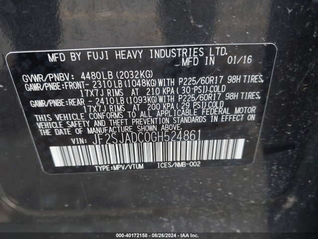 Subaru Forester 2.5i Premium 2016 JF2SJADC0GH524861 Image 9