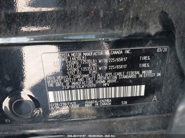 Toyota Rav4 Xle 2020 2T3P1RFV3LW112679 Image 9