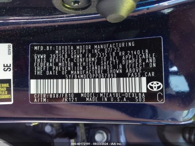 5YFB4MDE0PP067899 Toyota COROLLA LE