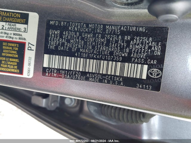 Toyota CAMRY SE 2015 4T1BF1FK4FU107359 Image 9