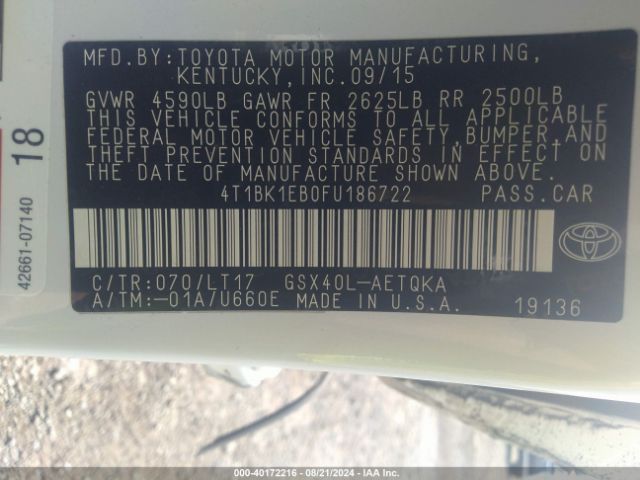 4T1BK1EB0FU186722 Toyota Avalon Xle Touring