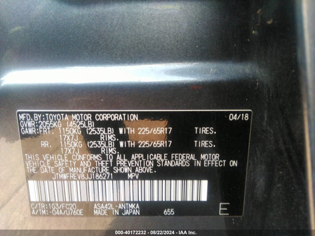 Toyota Rav4 Xle 2018 JTMWFREV8JJ186271 Image 9
