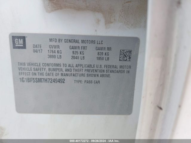 1G1BF5SM7H7249492 Chevrolet Cruze Premier Auto