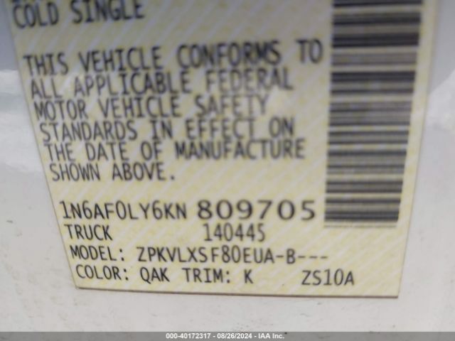 1N6AF0LY6KN809705 Nissan Nv Cargo Nv2500 Hd Sv V8