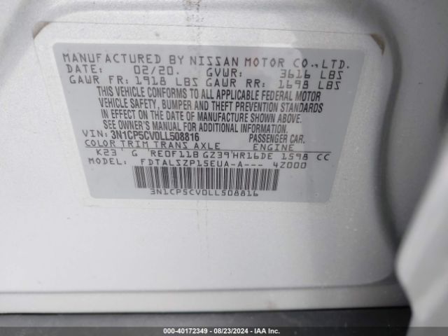 3N1CP5CV0LL508816 Nissan Kicks Sv Xtronic Cvt