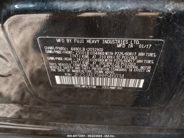 Subaru Forester 2.5i Premium 2017 JF2SJAEC9HH546034 Image 9