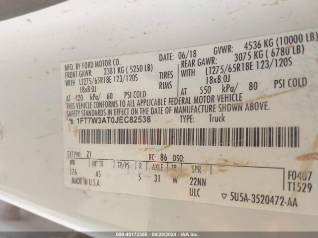 1FT7W3AT0JEC82538 Ford F-350 Xl