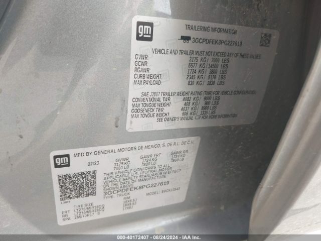 3GCPDFEK8PG227619 Chevrolet Silverado 1500 4wd  Short Bed Lt Trail Boss