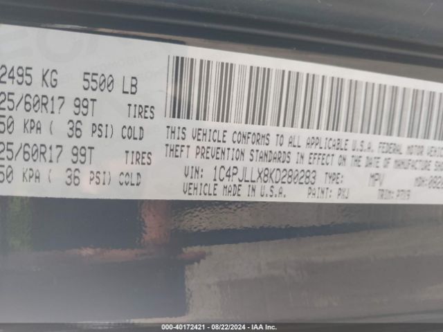 1C4PJLLX8KD280283 Jeep Cherokee Latitude Plus Fwd