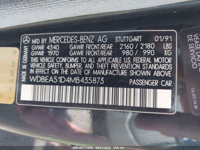 1991 MERCEDES-BENZ 300 WDBEA51D4MB435873 Photo 8