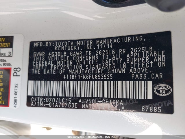Toyota CAMRY XSE 2015 4T1BF1FK6FU893925 Image 9