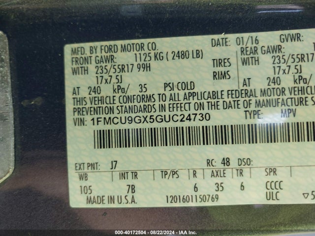 1FMCU9GX5GUC24730 Ford ESCAPE SE