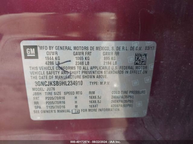 3GNCJKSB9HL234910 Chevrolet TRAX LS