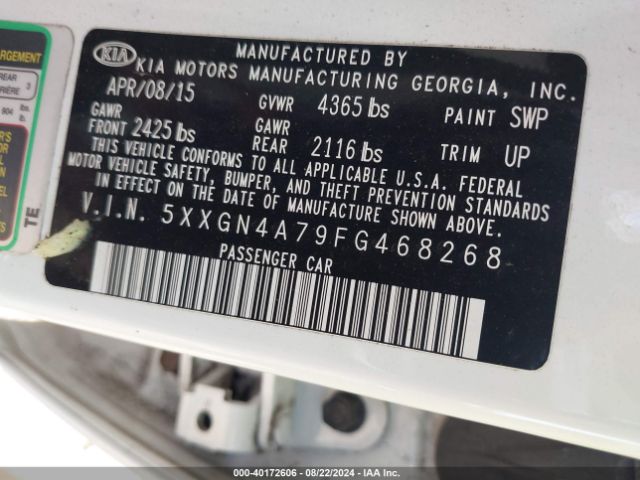 5XXGN4A79FG468268 KIA OPTIMA EX