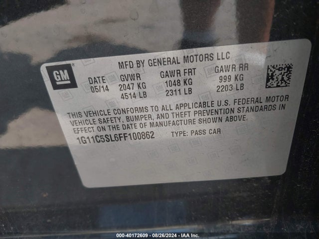 Chevrolet MALIBU 1LT 2015 1G11C5SL6FF100862 Image 9