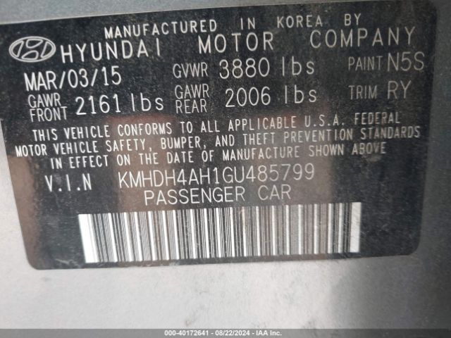 KMHDH4AH1GU485799 Hyundai Elantra Sport