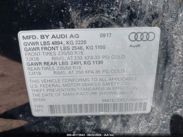 WA1ECCFS2JR012617 Audi Q3 2.0t Premium/2.0t Sport Premium