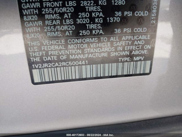 1V2JR2CA2RC500441 Volkswagen Atlas 2.0t Se W/technology
