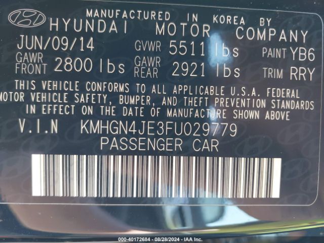 KMHGN4JE3FU029779 Hyundai Genesis 3.8