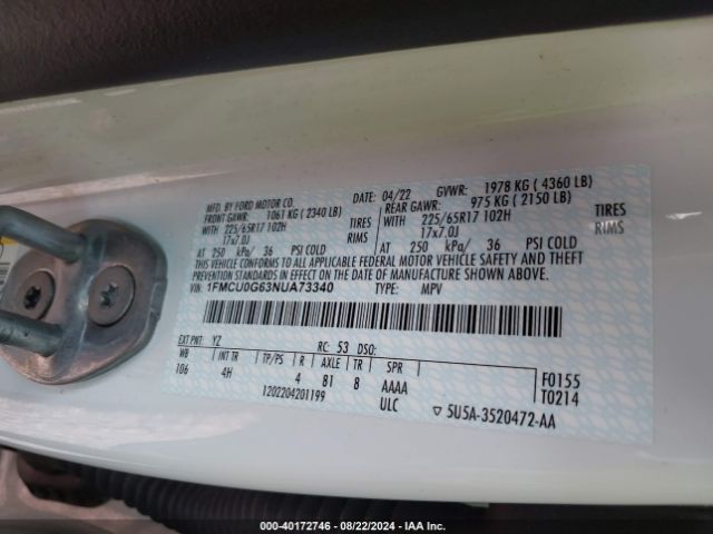 1FMCU0G63NUA73340 Ford ESCAPE SE