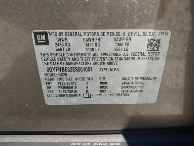 3GYFNBE32ES561661 Cadillac Srx Luxury Collection
