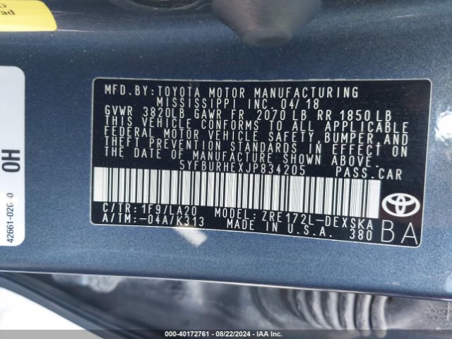5YFBURHEXJP834205 Toyota Corolla Xse