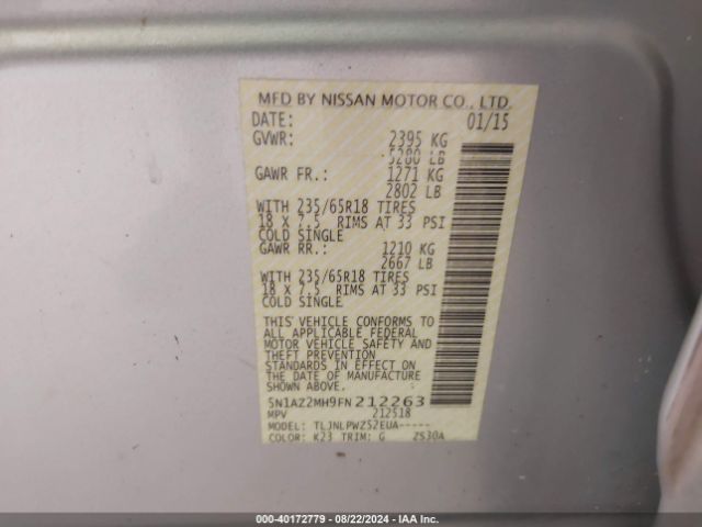 5N1AZ2MH9FN212263 Nissan MURANO S