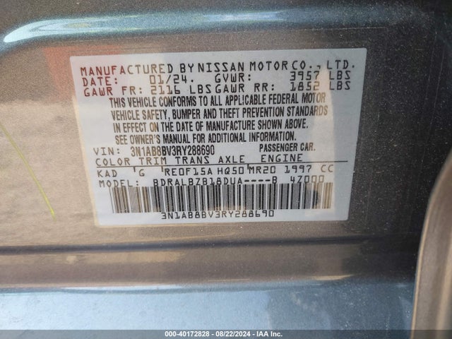 Nissan Sentra S Xtronic Cvt 2024 3N1AB8BV3RY288690 Image 9