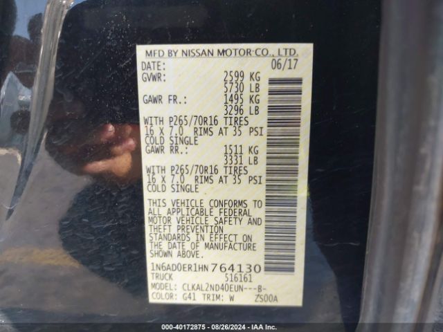 1N6AD0ER1HN764130 Nissan Frontier Sv