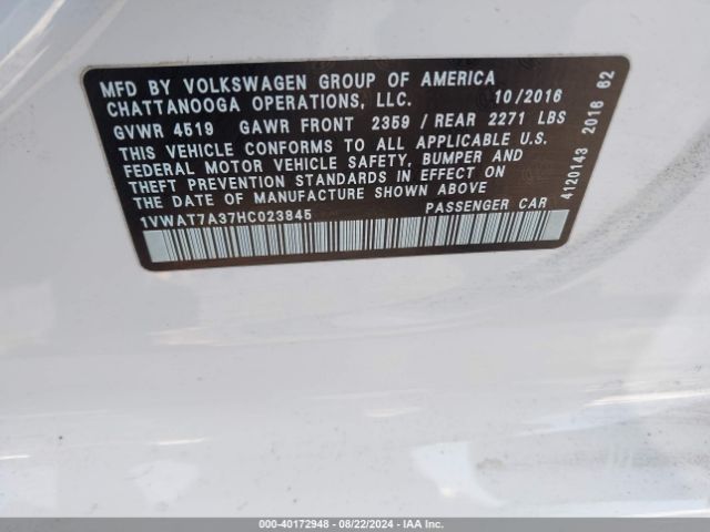1VWAT7A37HC023845 Volkswagen Passat 1.8t S